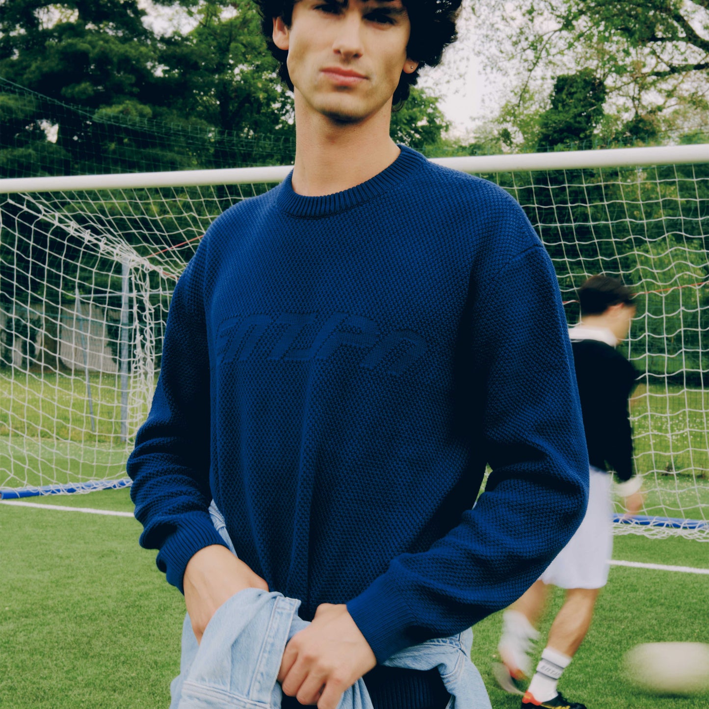 Maglione in cotone color dark blue con logo ENTJPN