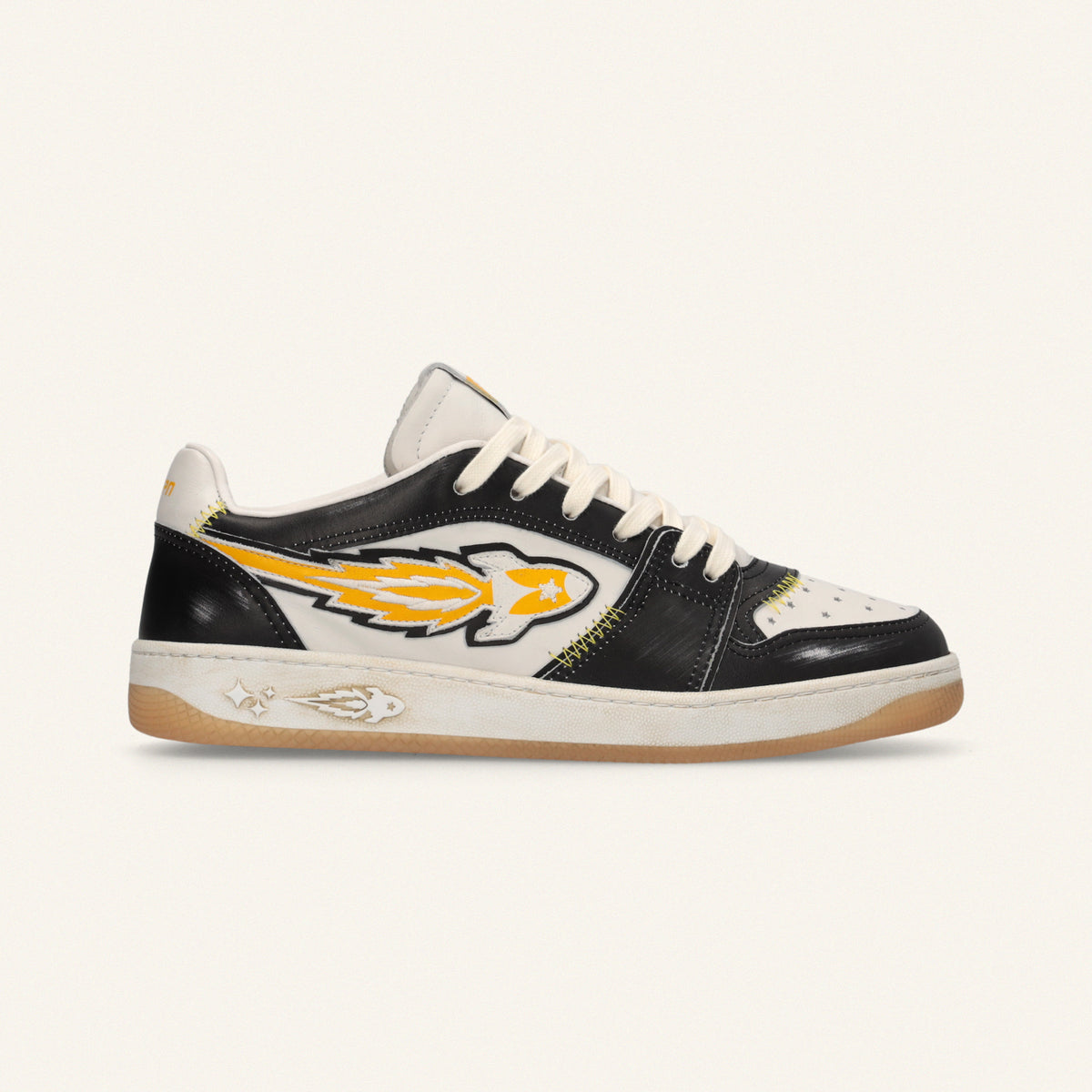 ENTJPN Egg Rocket – Vintage Black and Yellow Leather Sneakers