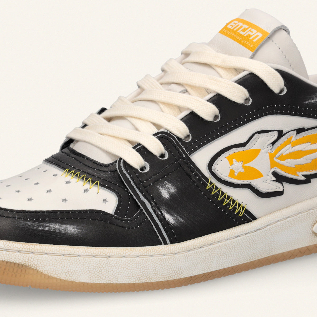 ENTJPN Egg Rocket – Vintage Black and Yellow Leather Sneakers