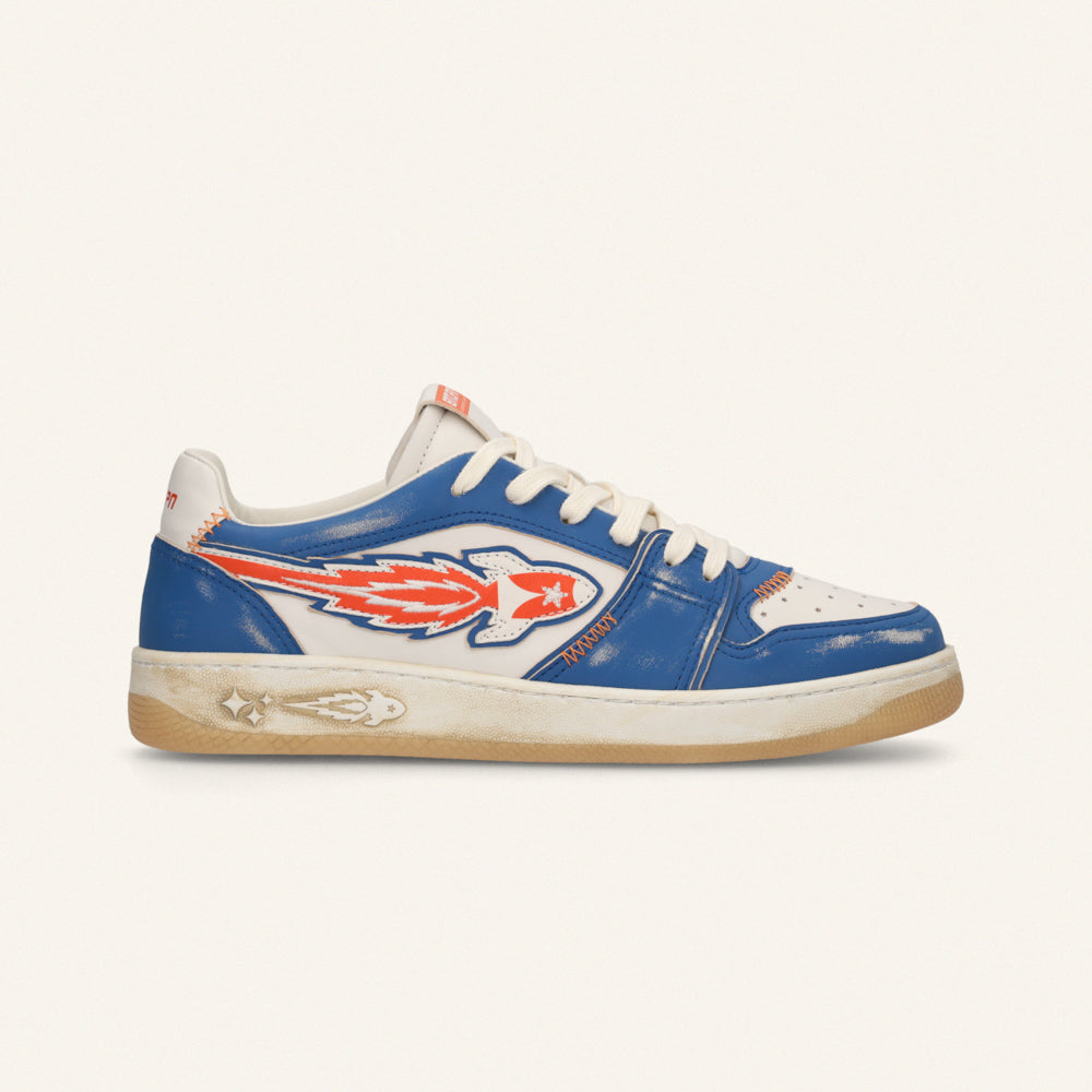 ENTJPN Egg Rocket – Vintage Blue and Orange Leather Sneakers