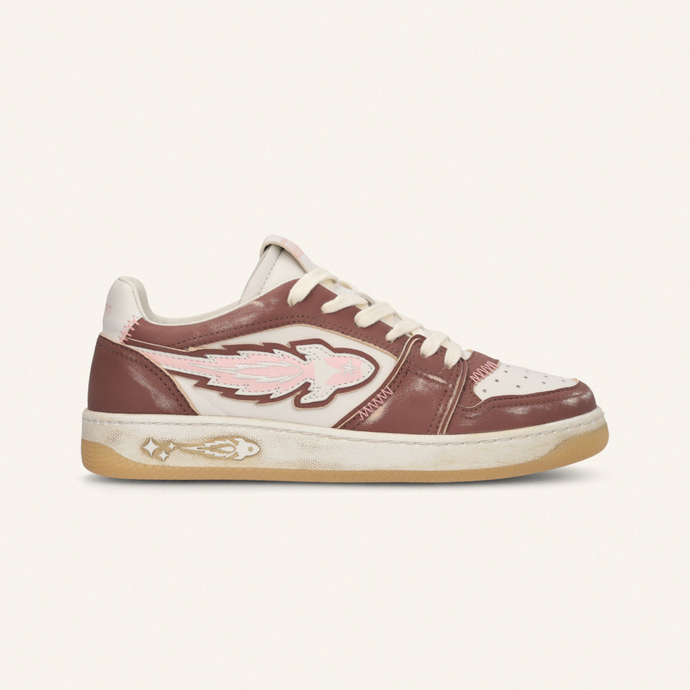 ENTJPN Egg Rocket – Vintage Brown and Pink Leather Sneakers