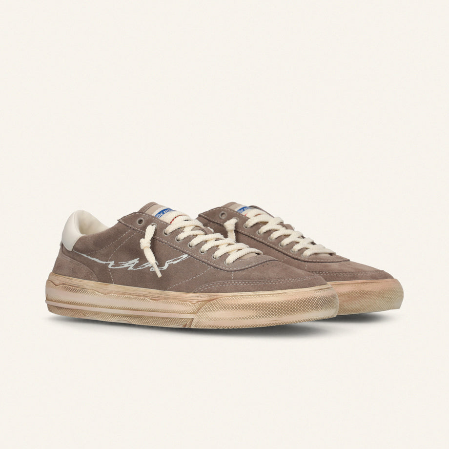ENTJPN 75 – Sneaker in suede taupe e pelle bianca