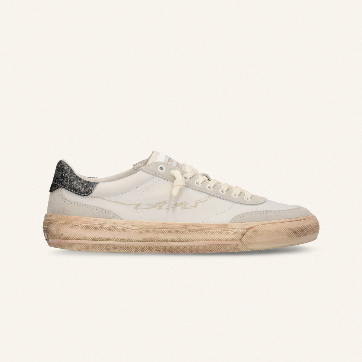 ENTJPN 75 – white leather sneakers with taupe suede details