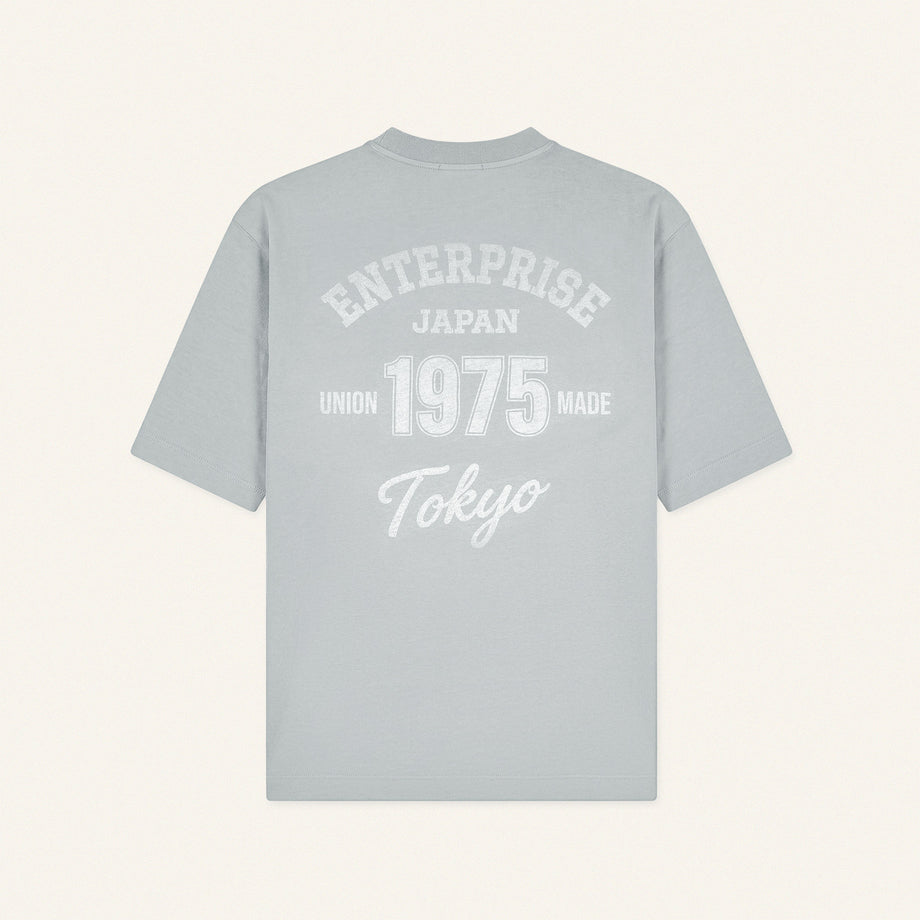 T-shirt in cotone grigia con stampa 'ENTJPN 1975 Tokyo'