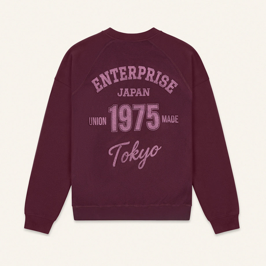 Felpa in cotone color malva con stampa 'ENTJPN 1975 Tokyo'