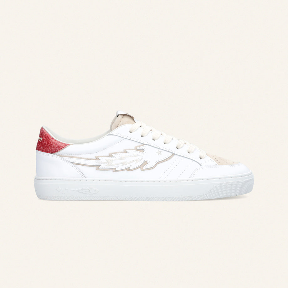 Entjpn Jupiter Rocket - sneakers in pelle bianca con talloncino rosso image