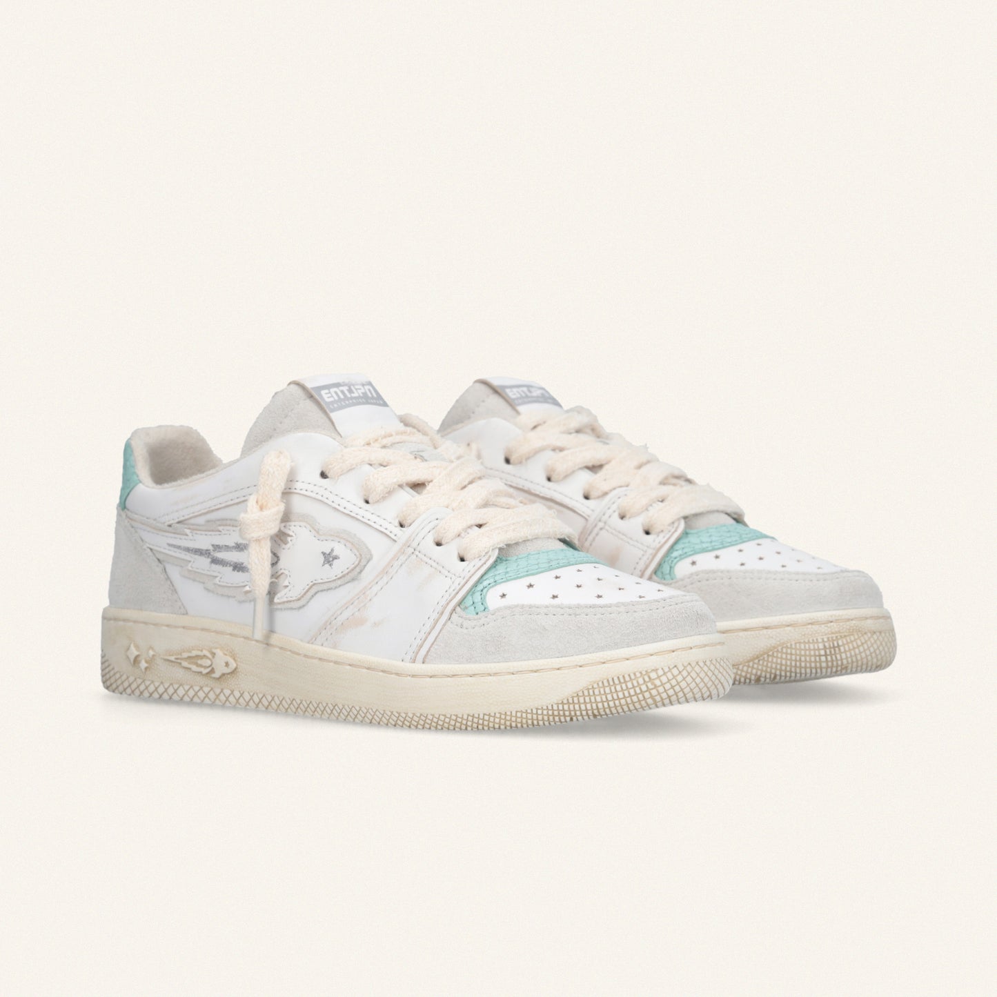 Entjpn Egg Rocket – woman leather sneakers with aquamarine inserts