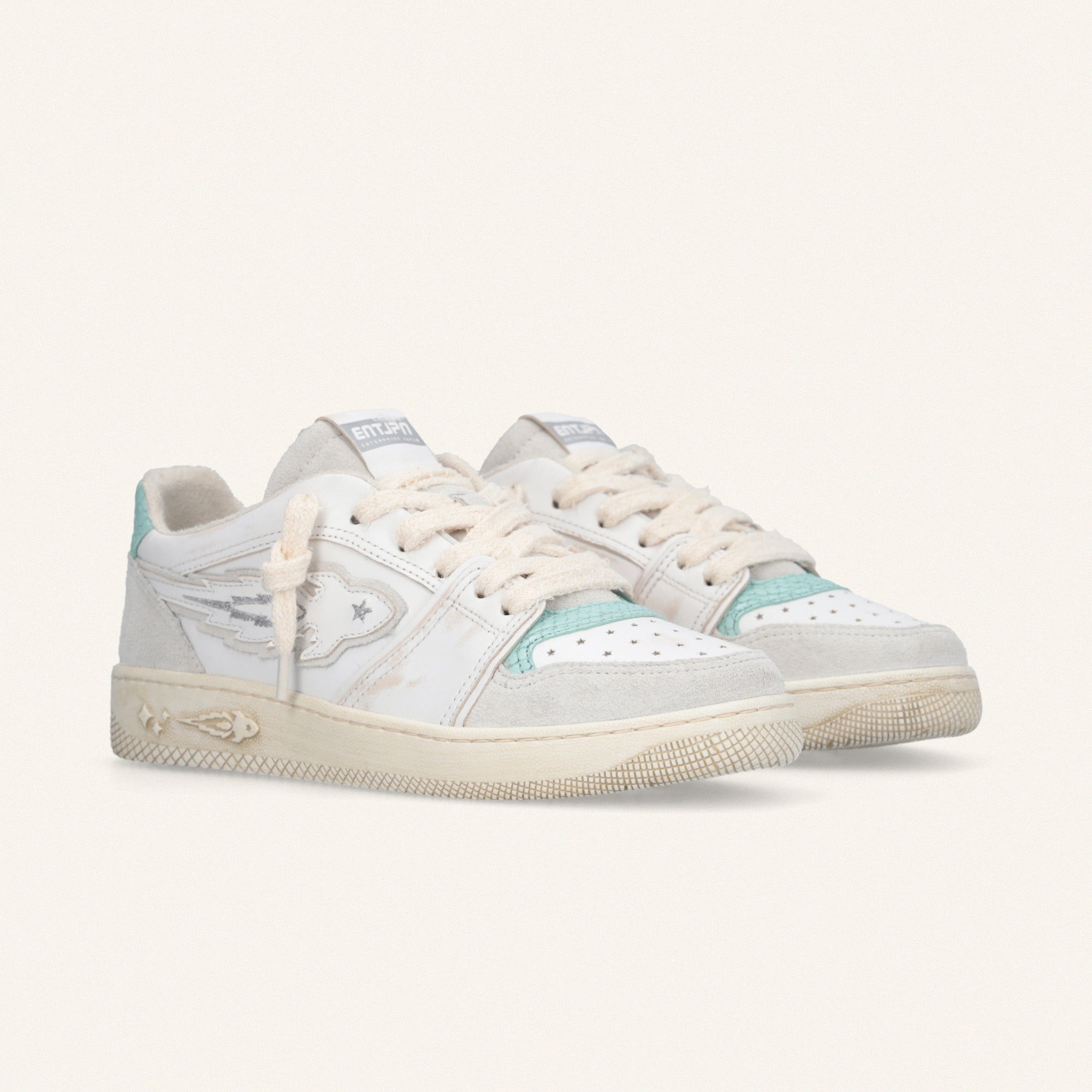 Entjpn Egg Rocket – woman leather sneakers with aquamarine inserts