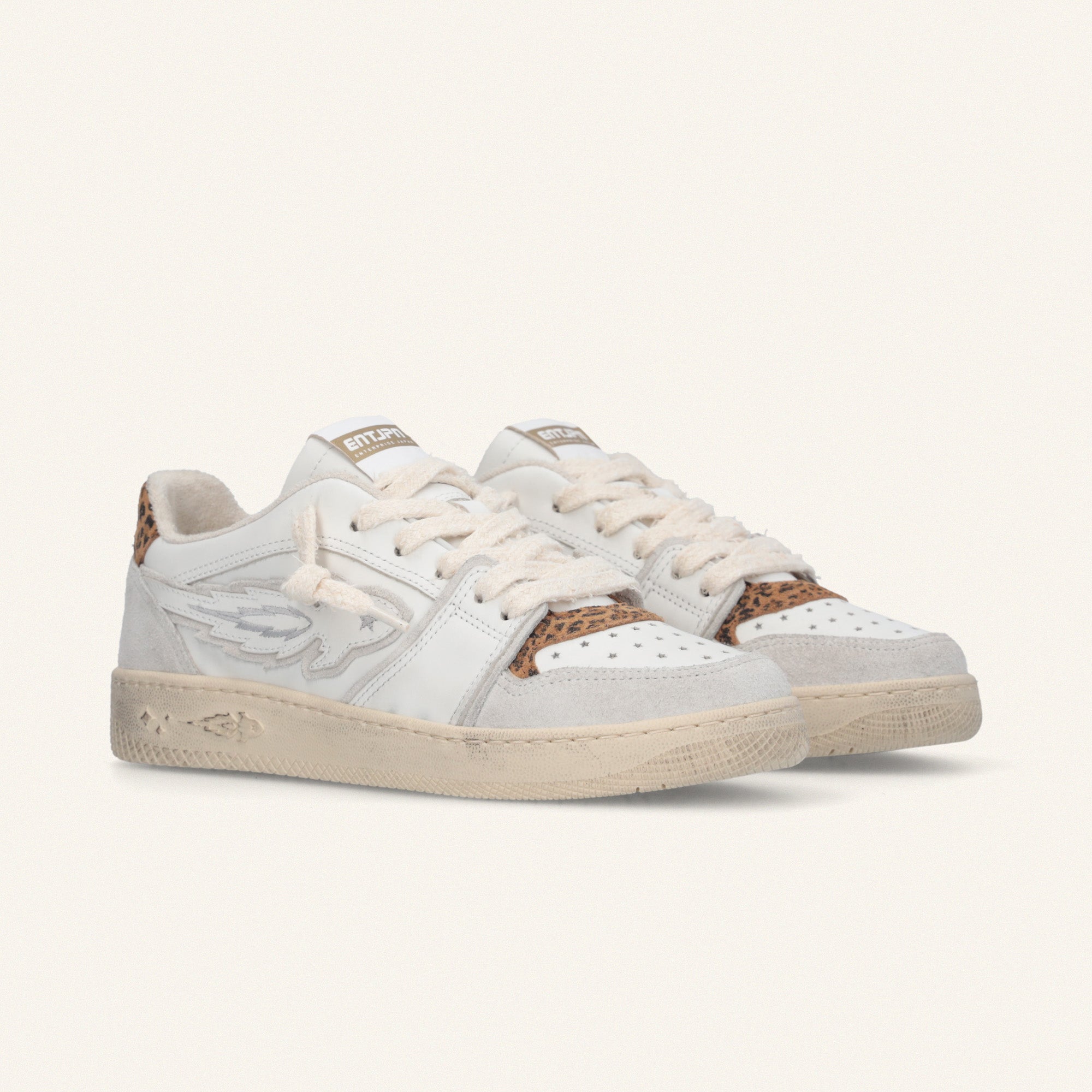 Entjpn Egg Rocket – woman leather sneakers with animalier inserts 