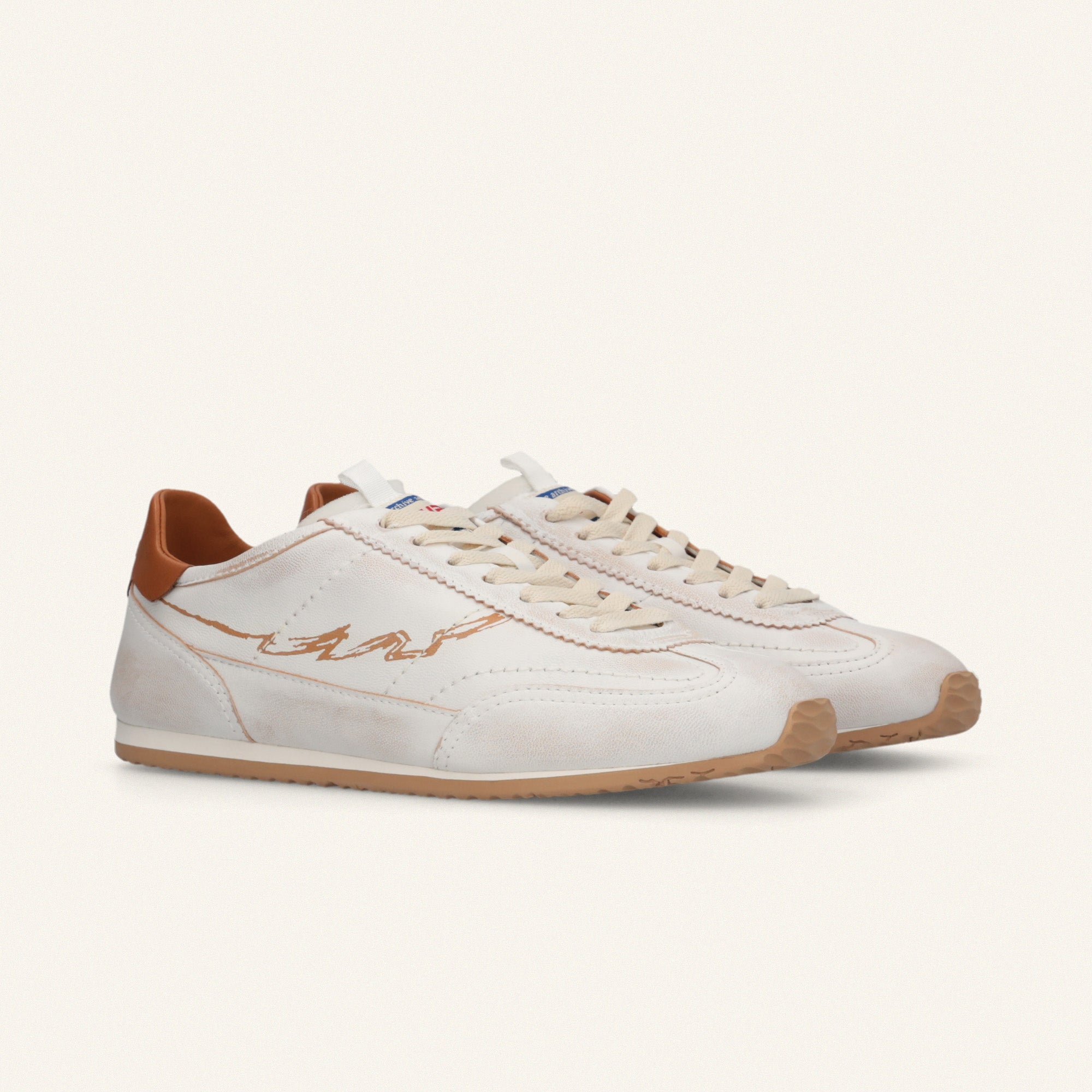 ENTJPN 61 – white leather sneakers with cognac details