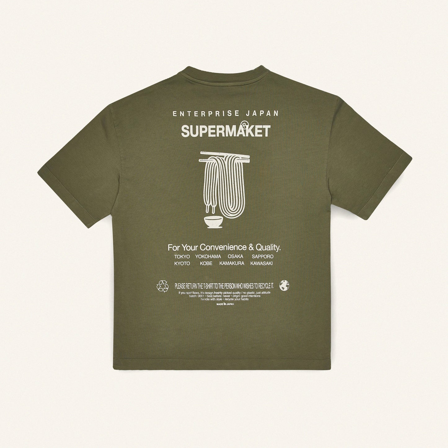 T-shirt in cotone color military con stampa 'Supermarket'