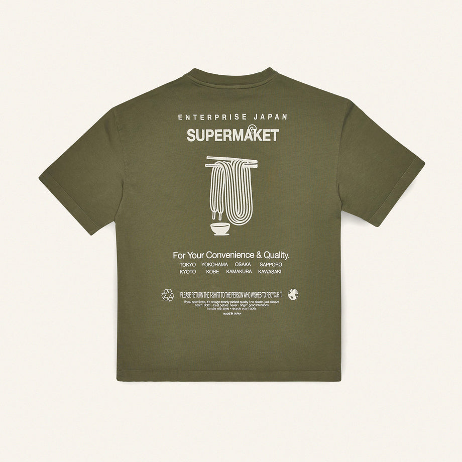 T-shirt in cotone color military con stampa 'Supermarket'