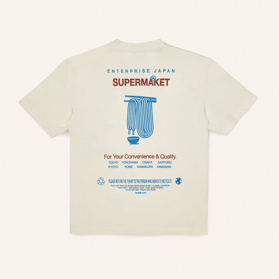 T-shirt in cotone color burro con stampa 'Supermarket'