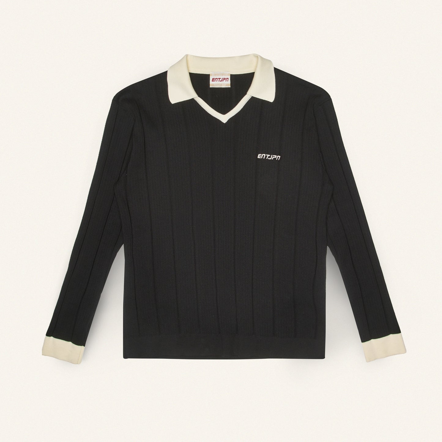 ENTJPN long-sleeved cotton polo shirt in black