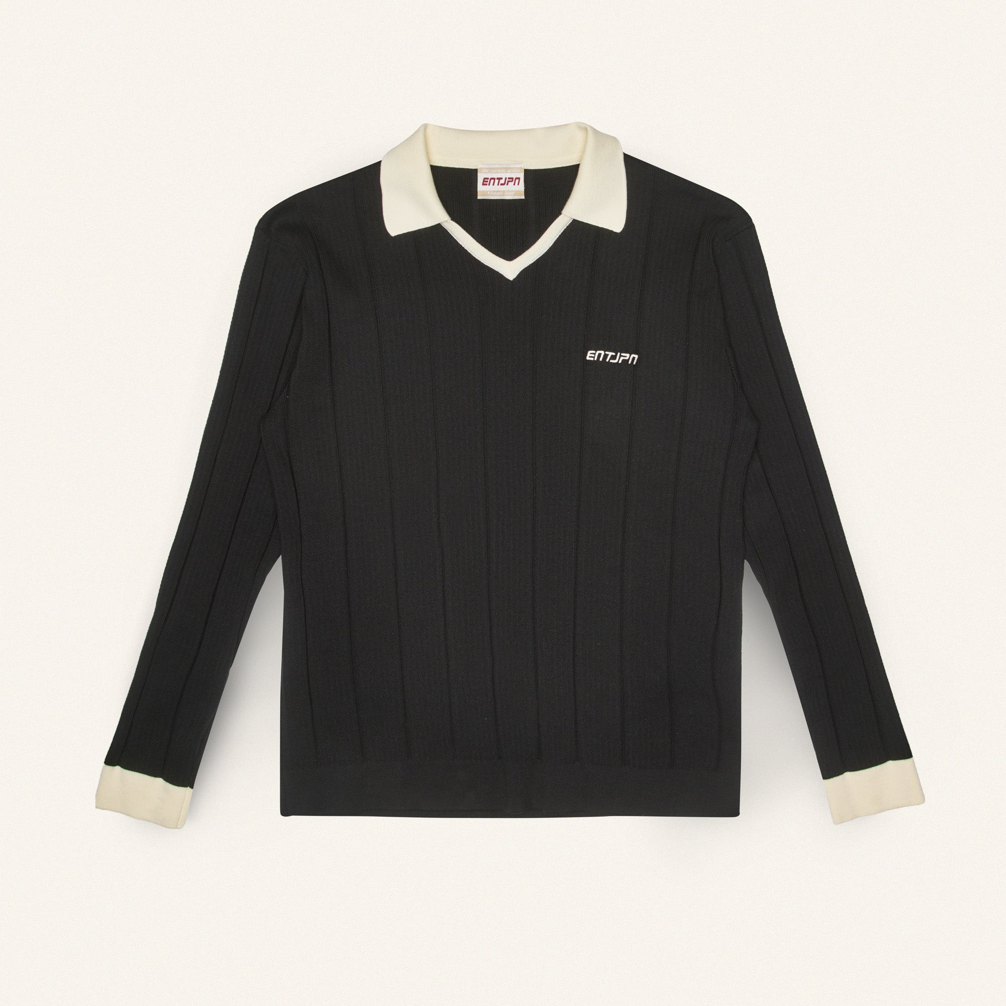 ENTJPN long-sleeved cotton polo shirt in black