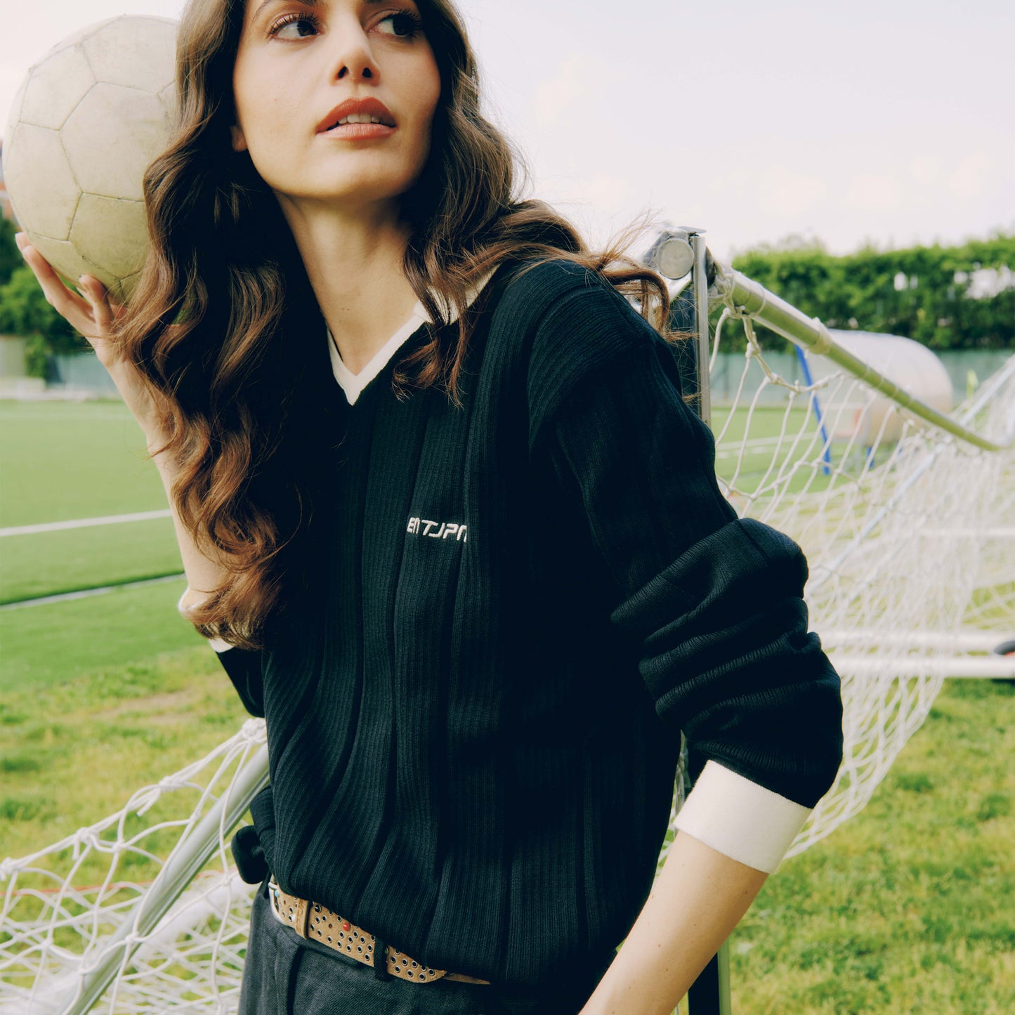 ENTJPN long-sleeved cotton polo shirt in black