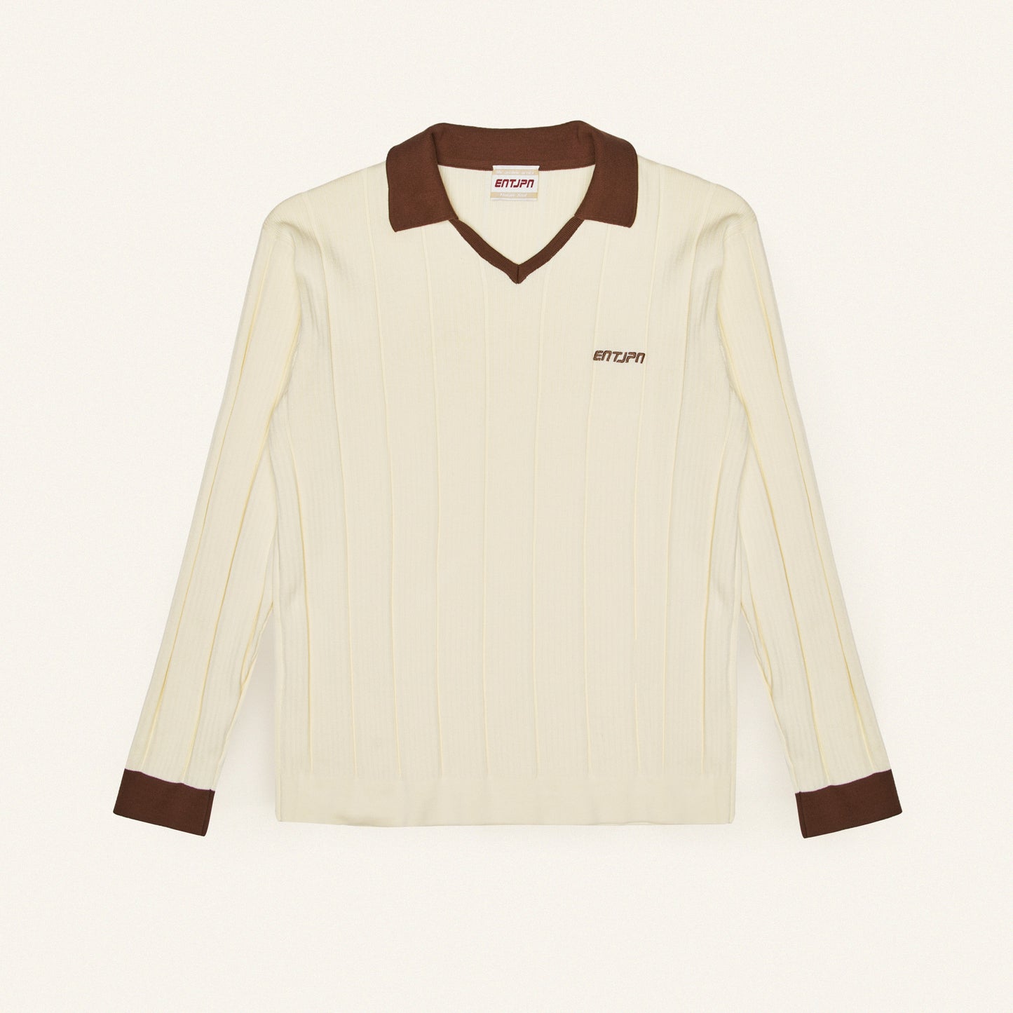 ENTJPN long-sleeved cotton polo shirt in butter