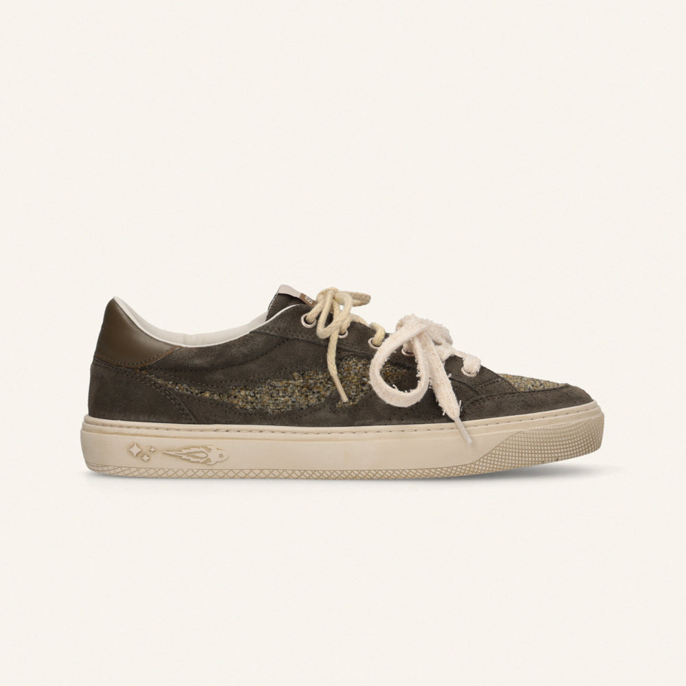 ENTJPN Jupiter Rocket – Unisex Leather and Mistletoe Green Tweed Sneakers