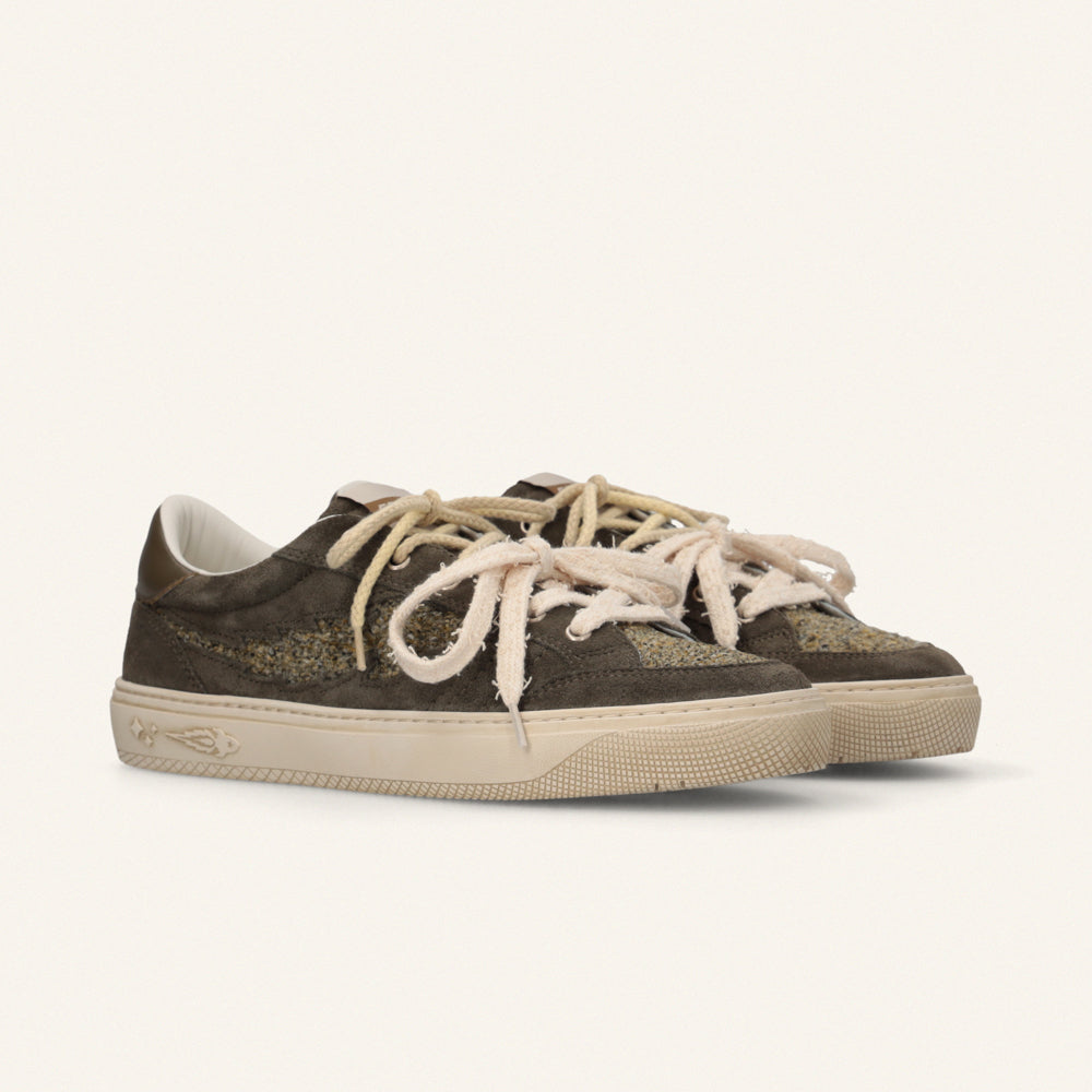 ENTJPN Jupiter Rocket – Unisex Leather and Mistletoe Green Tweed Sneakers