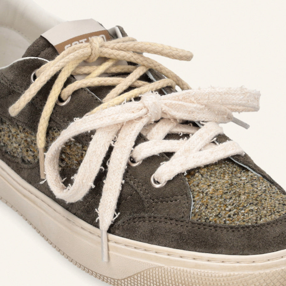 ENTJPN Jupiter Rocket – Unisex Leather and Mistletoe Green Tweed Sneakers