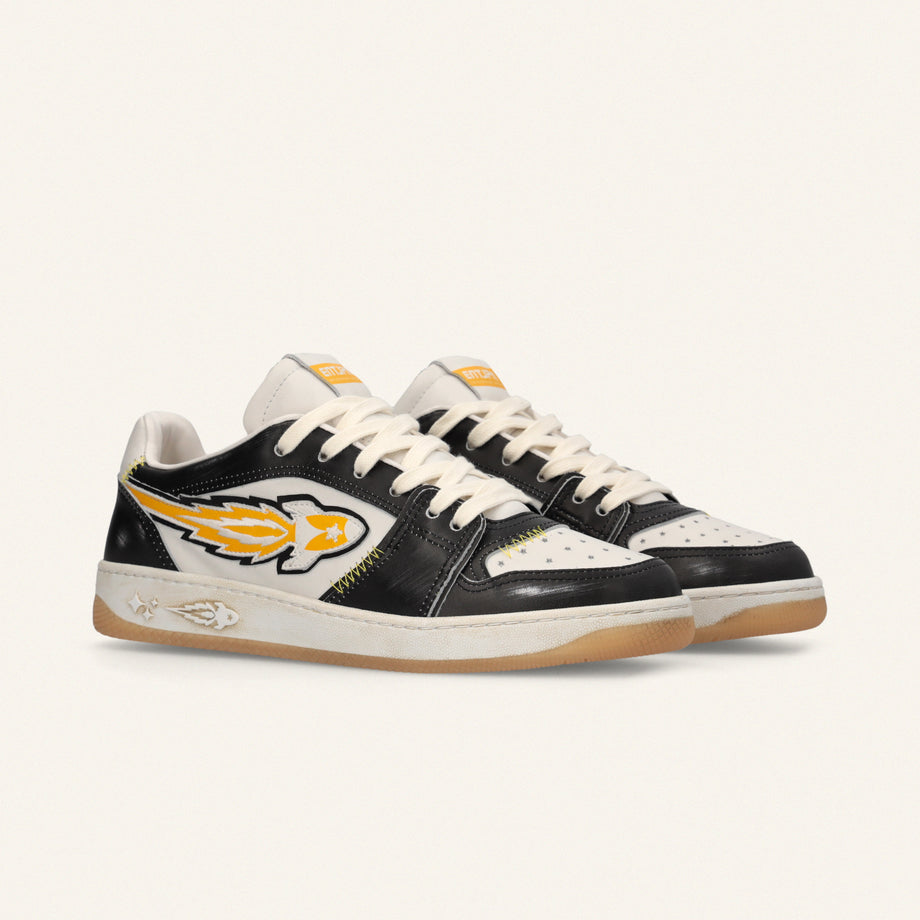 ENTJPN Egg Rocket – Vintage Black and Yellow Leather Sneakers