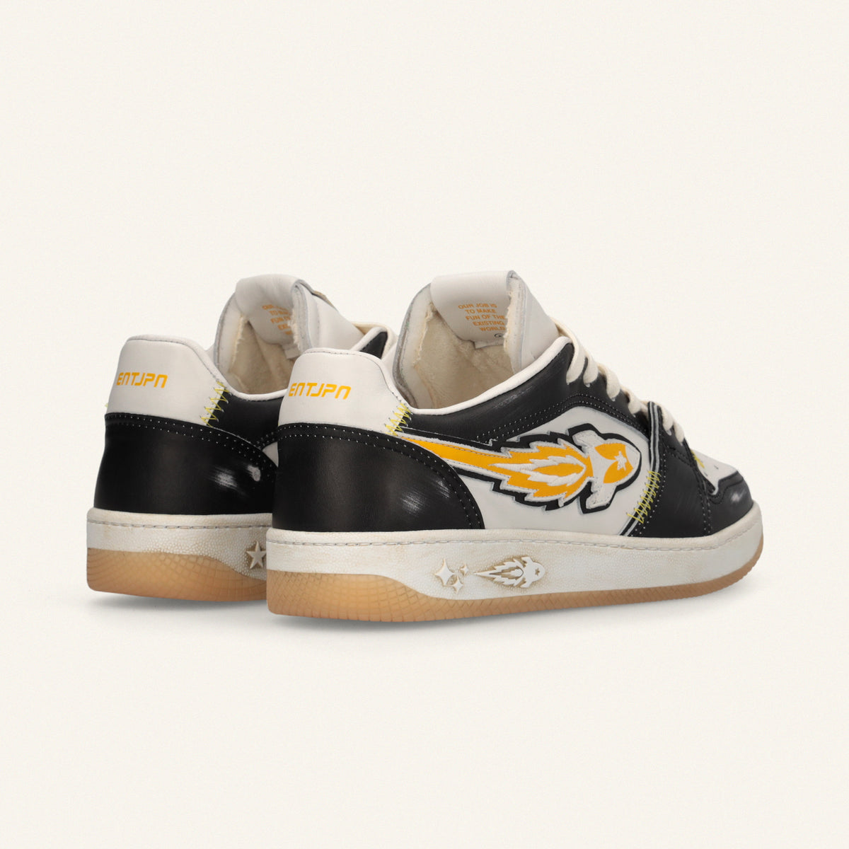 ENTJPN Egg Rocket – Vintage Black and Yellow Leather Sneakers