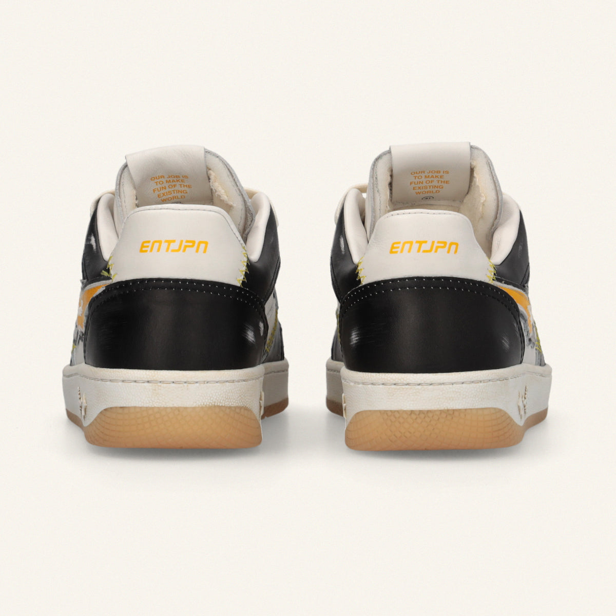 ENTJPN Egg Rocket – Vintage Black and Yellow Leather Sneakers