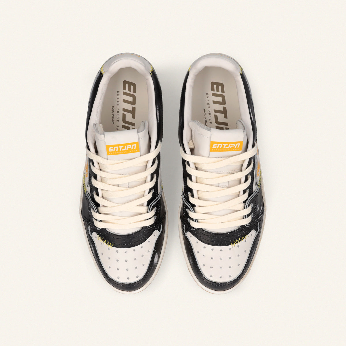 ENTJPN Egg Rocket – Vintage Black and Yellow Leather Sneakers