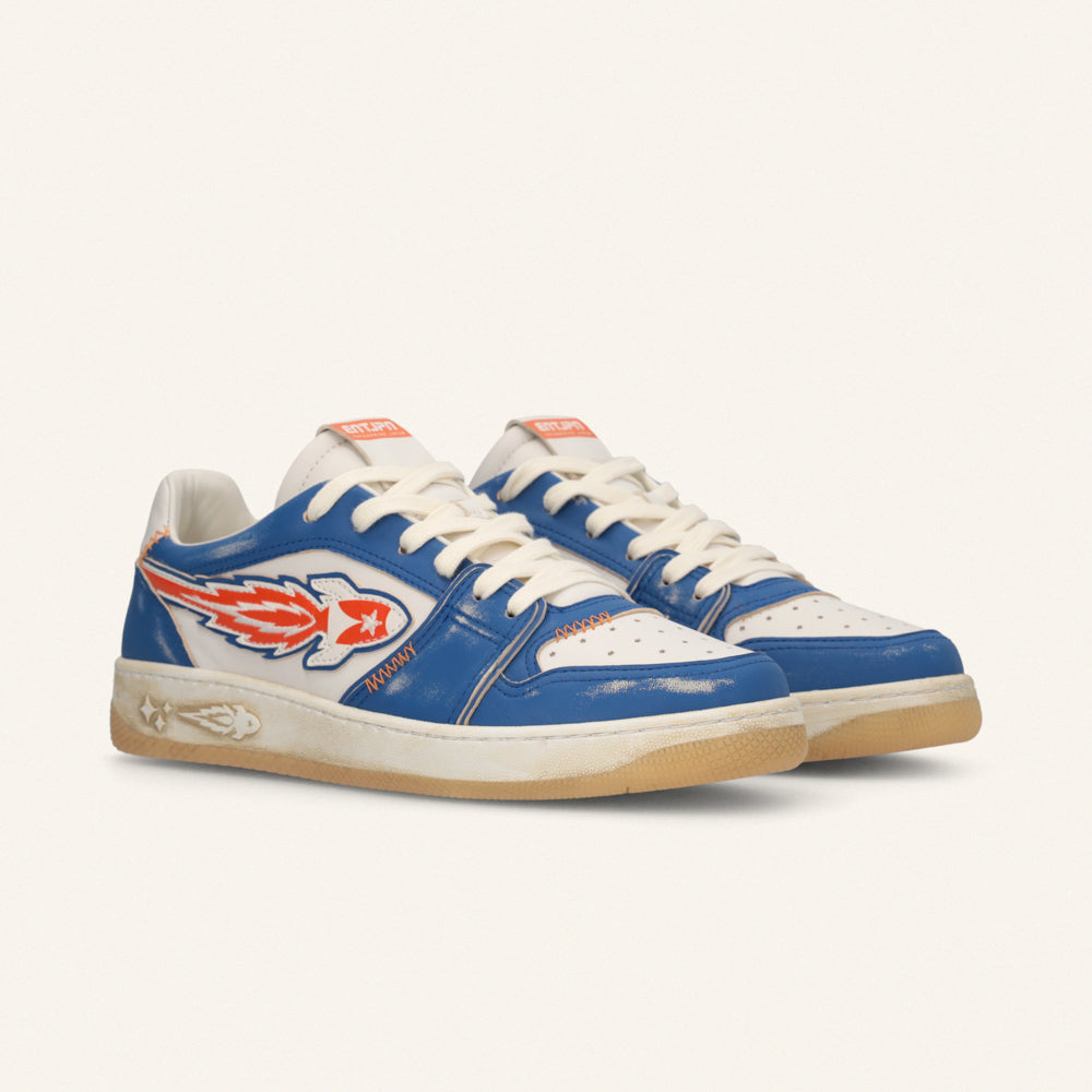 ENTJPN Egg Rocket – Vintage Blue and Orange Leather Sneakers