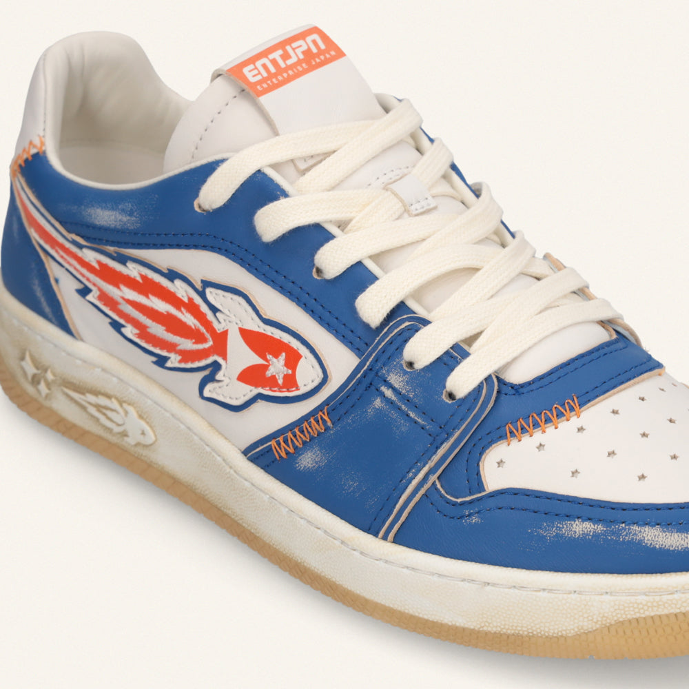 ENTJPN Egg Rocket – Vintage Blue and Orange Leather Sneakers