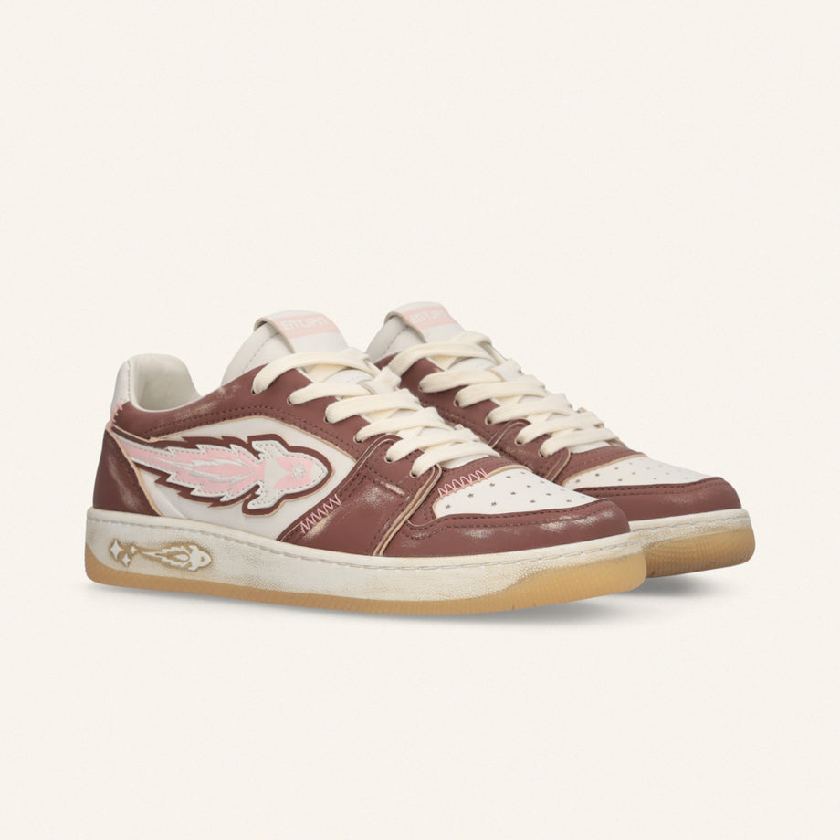 ENTJPN Egg Rocket – Vintage Brown and Pink Leather Sneakers