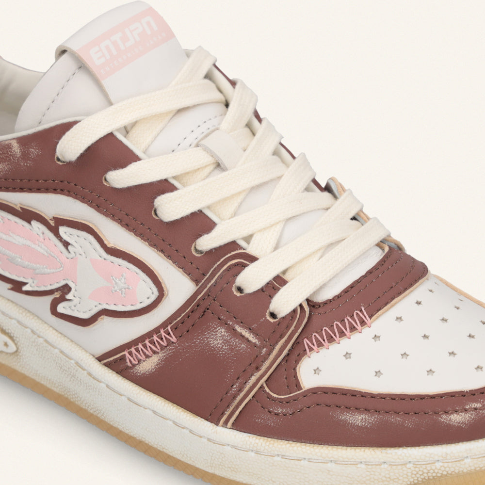 ENTJPN Egg Rocket – Vintage Brown and Pink Leather Sneakers