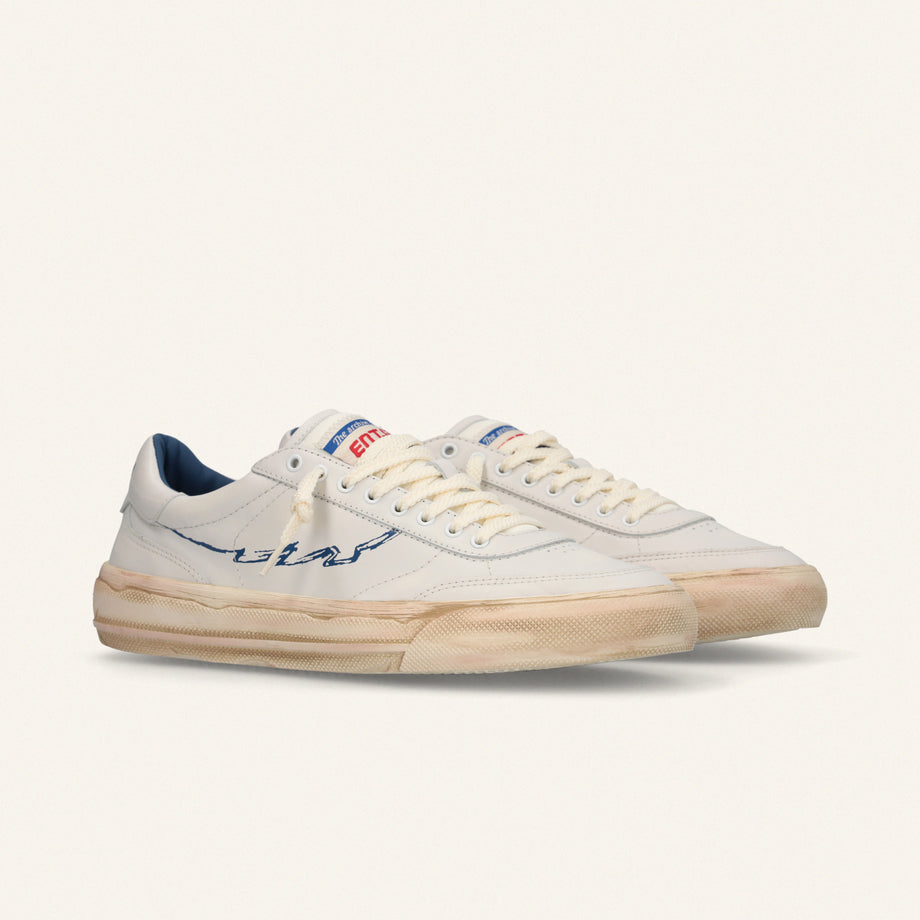 ENTJPN 75 – Sneaker in pelle bianca con dettagli blu