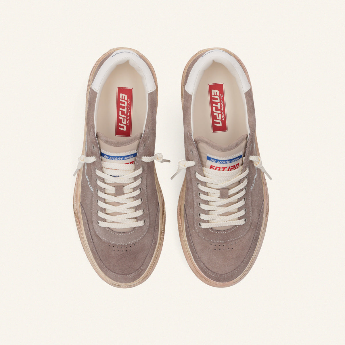 ENTJPN 75 – Taupe suede and white leather sneakers