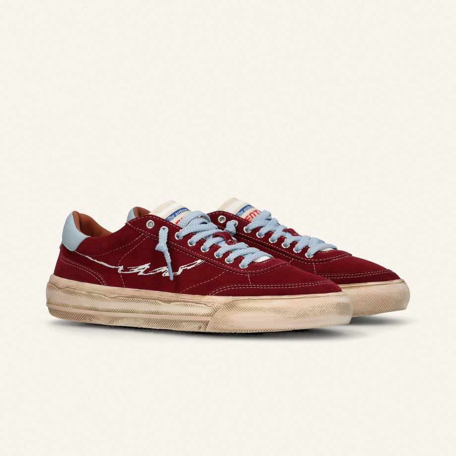 ENTJPN 75 – Sneaker in suede bordeaux con dettagli sky
