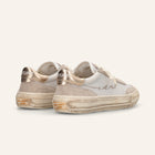 ENTJPN 75 – Sneaker in pelle bianca e suede sand con dettagli light gold