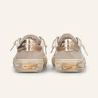 ENTJPN 75 – Sneaker in pelle bianca e suede sand con dettagli light gold