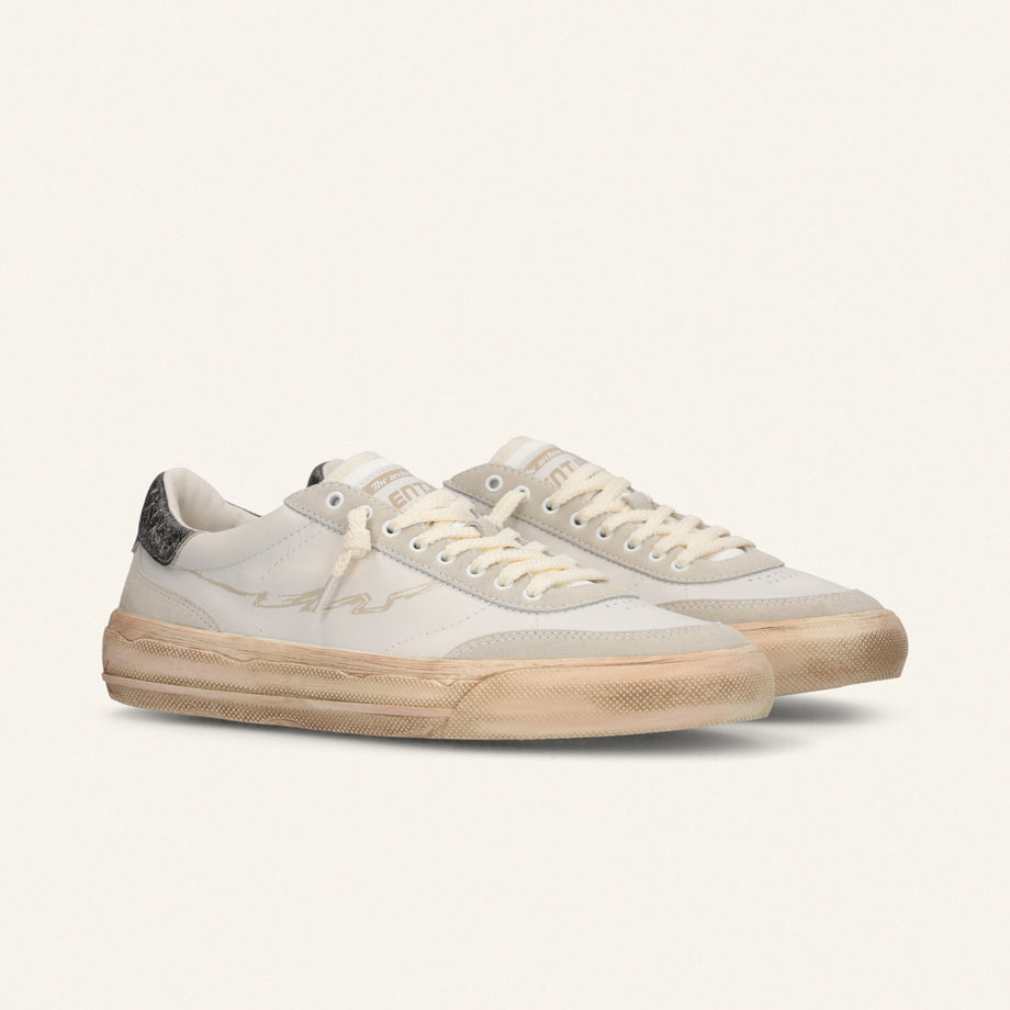 ENTJPN 75 – Sneaker in pelle bianca con dettagli in suede taupe
