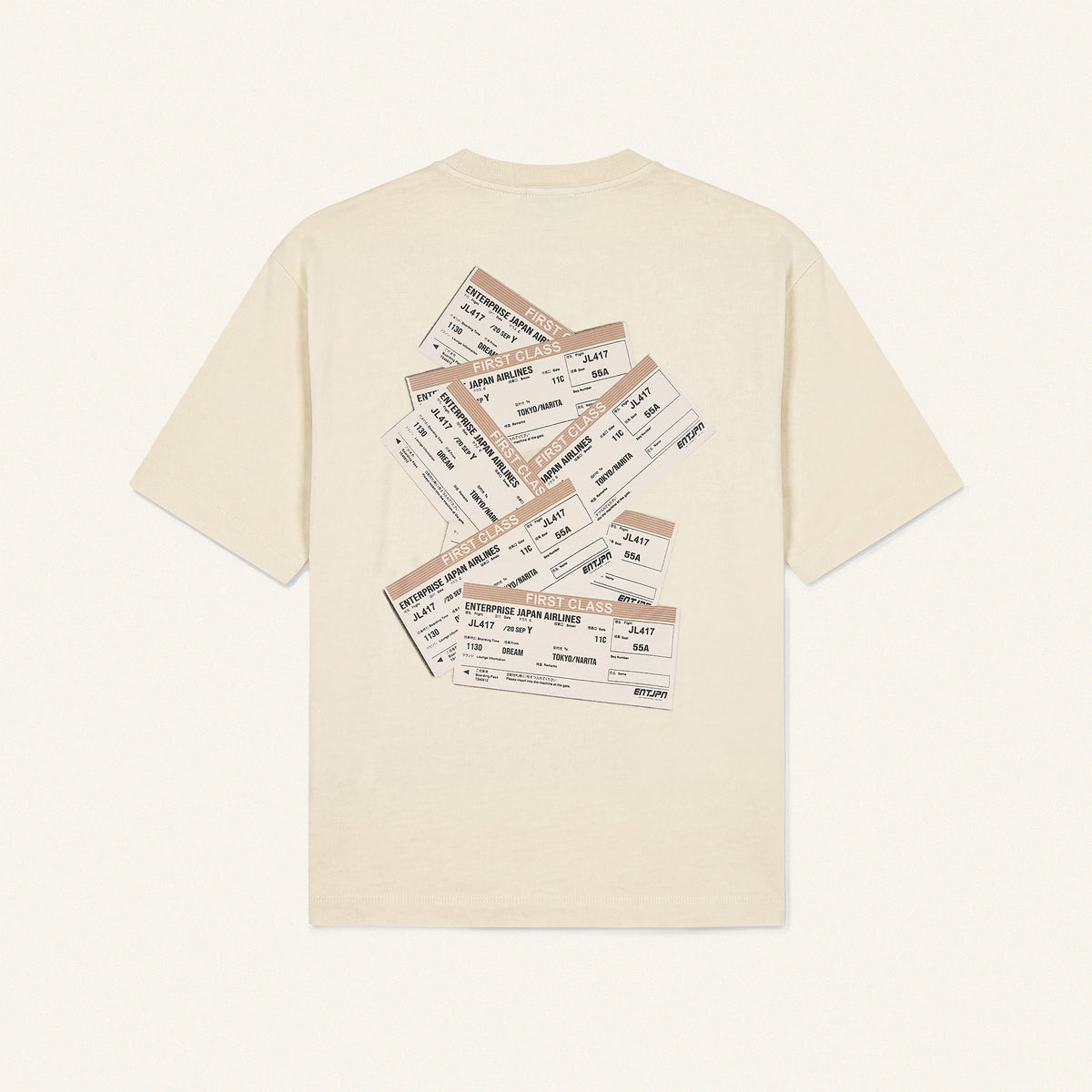 Butter-Coloured Cotton T-Shirt ‘One Way Ticket to Tokyo’