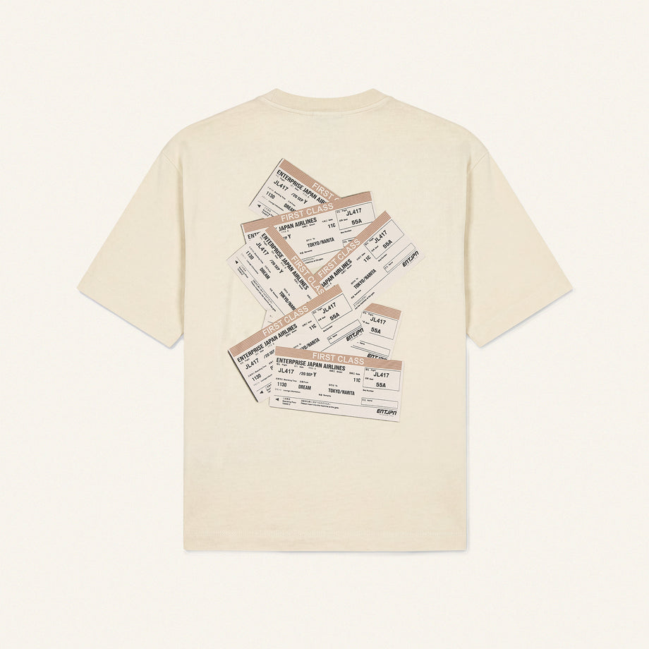 Butter-Coloured Cotton T-Shirt ‘One Way Ticket to Tokyo’