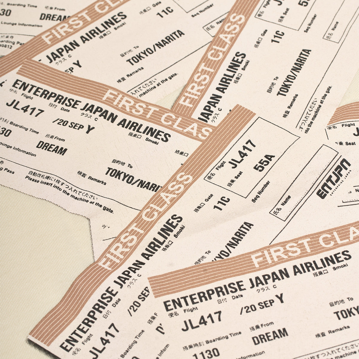 Butter-Coloured Cotton T-Shirt ‘One Way Ticket to Tokyo’