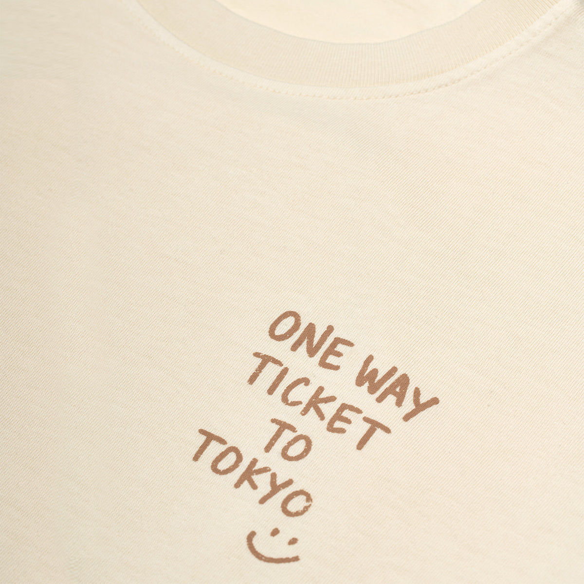 Butter-Coloured Cotton T-Shirt ‘One Way Ticket to Tokyo’