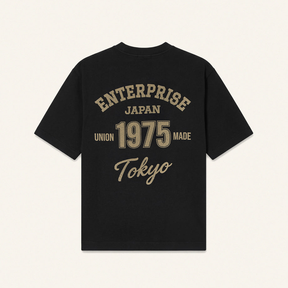 Black Cotton T-Shirt with 'ENTJPN 1975 Tokyo' Print