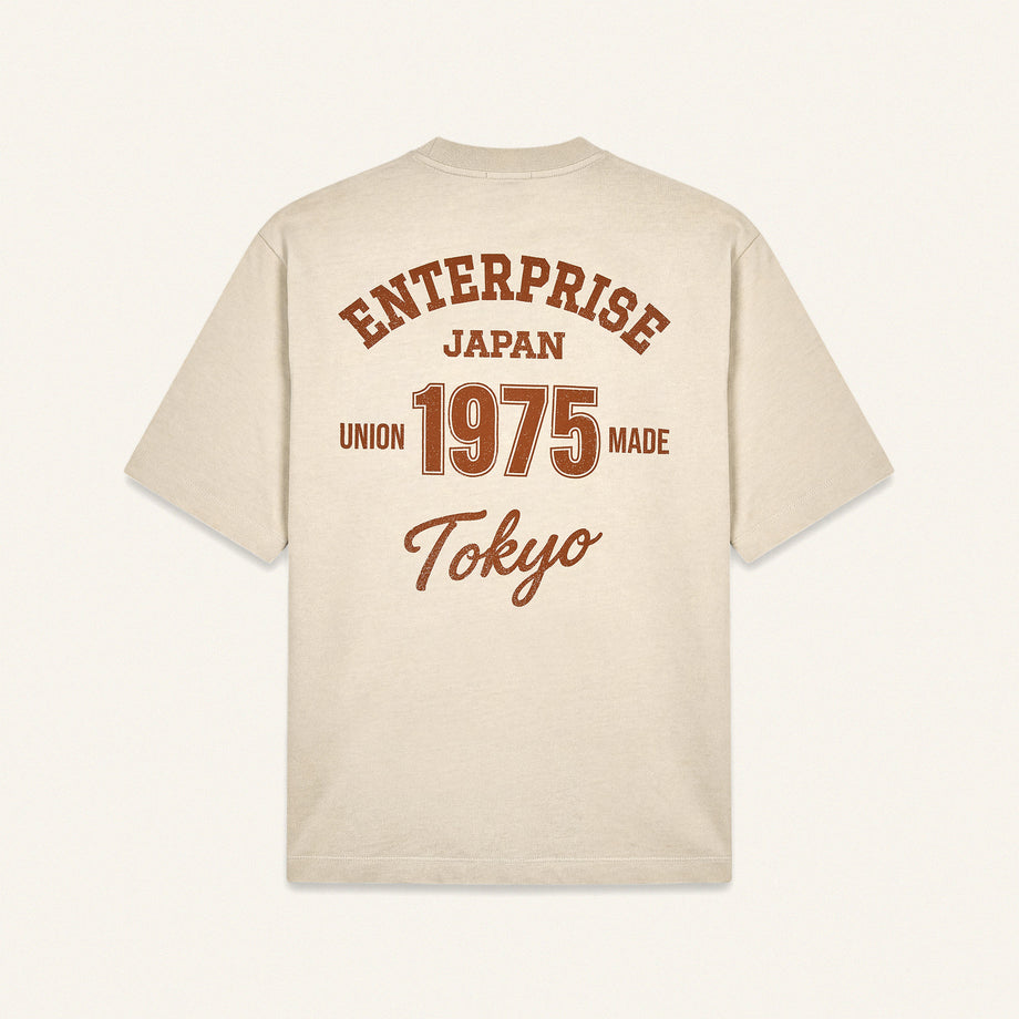Butter-Coloured Cotton T-Shirt with 'ENTJPN 1975 Tokyo' Print