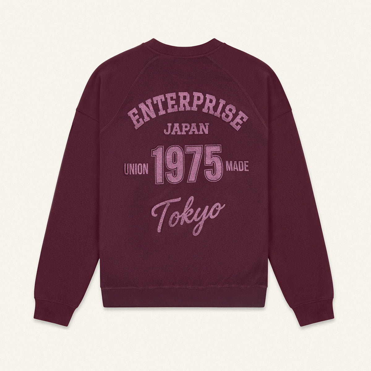 Felpa in cotone color malva con stampa 'ENTJPN 1975 Tokyo'